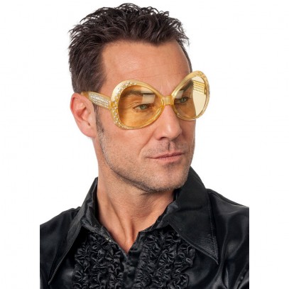 Disco Brille mit Steinchen goldfarben